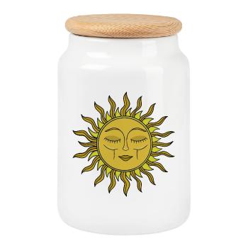 Vintage-Kunst im mystischen Boho-Stil mit himmlischer Sonne - Keksdose mit Holzdeckel - Weiß - Vorne