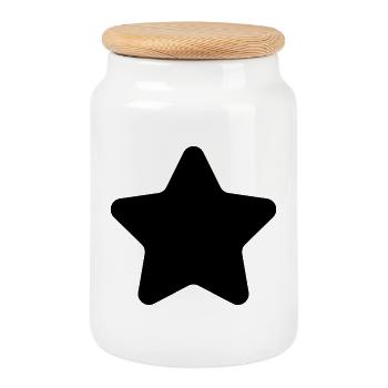 star - Cookie Jar with Wooden Lid - white - Front