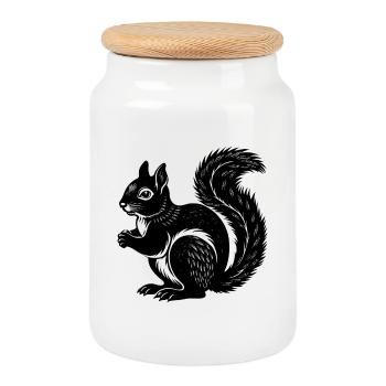 squirrel - Cookie Jar with Wooden Lid - white - Front
