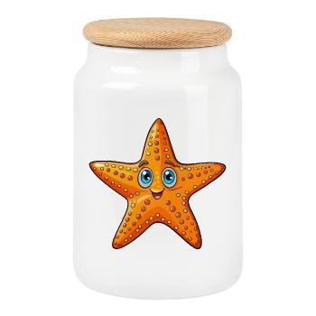 Starfish - Cookie Jar with Wooden Lid - white - Front