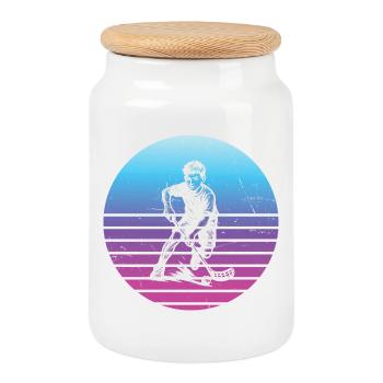 Compact floorball design for floorball - Cookie Jar with Wooden Lid - white - Front