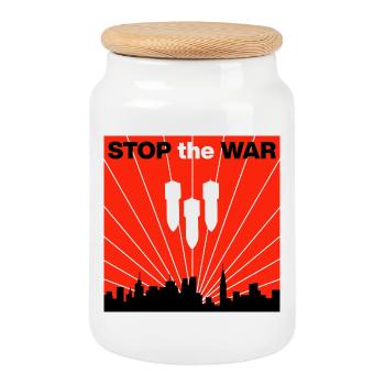 STOP the WAR – Städte statt Bomben, Frieden jetzt - Keksdose mit Holzdeckel - Weiß - Vorne