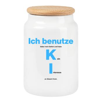 I prefer to use my brain – no AI interest - Cookie Jar with Wooden Lid - white - Front