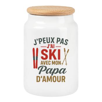 J'peux pas j'ai ski avec papa - Boîte à biscuits avec couvercle en bois - blanc - Devant