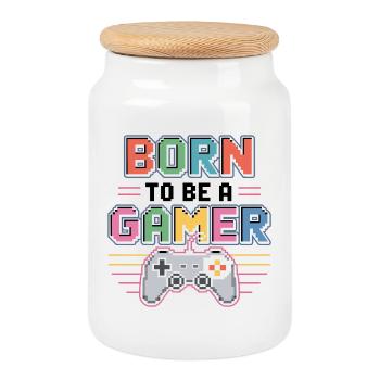 Born to be a gamer - Cookie Jar with Wooden Lid - white - Front