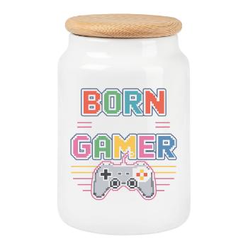 Born to be a gamer - Cookie Jar with Wooden Lid - white - Front