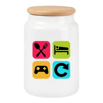 Eat Sleep Gaming Repeat Funny Quote Gamer - Cookie Jar with Wooden Lid - white - Front
