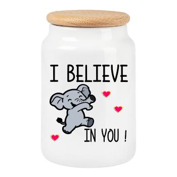 Motivation - Je crois en toi - Boîte à biscuits avec couvercle en bois - blanc - Devant