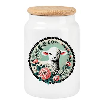 Anneau floral en mouton pastel - Boîte à biscuits avec couvercle en bois - blanc - Devant