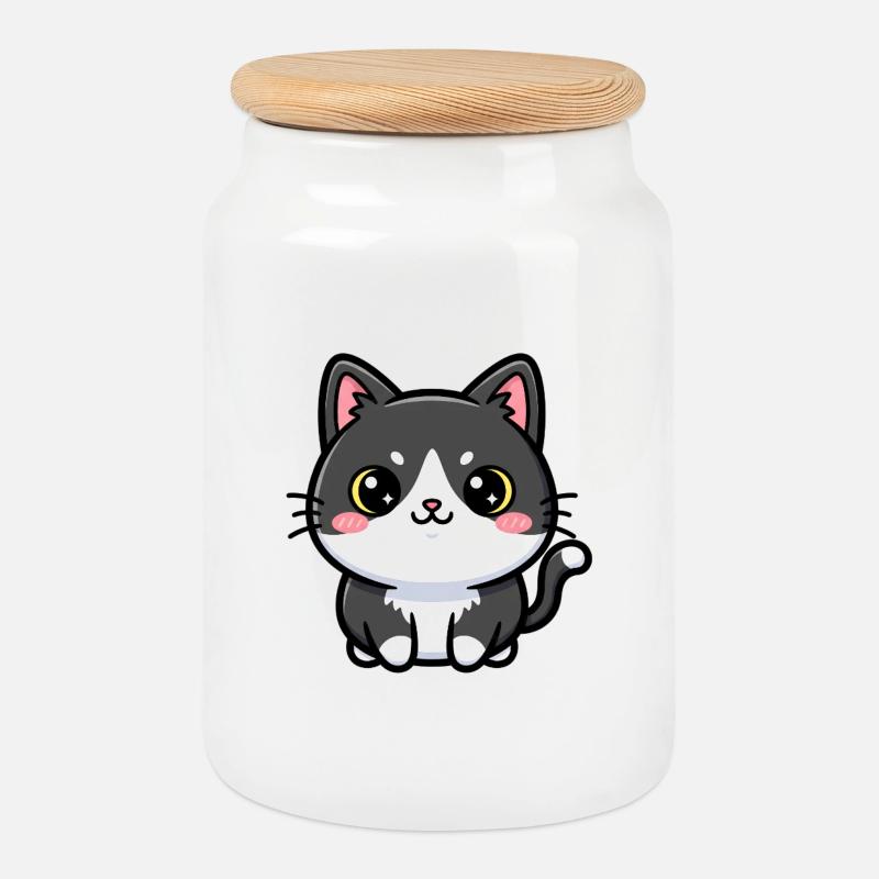 Chibi-Katzen-Anhänger - Keksdose mit Holzdeckel - Weiß