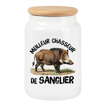 Best Wild Boar Hunter - Cookie Jar with Wooden Lid - white - Front