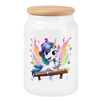 Regenbogen Einhorn Klangzauber - Keksdose mit Holzdeckel - Weiß - Vorne