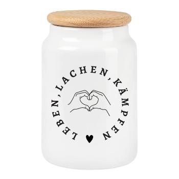 Life, laughter, fight – strong statement design - Cookie Jar with Wooden Lid - white - Front