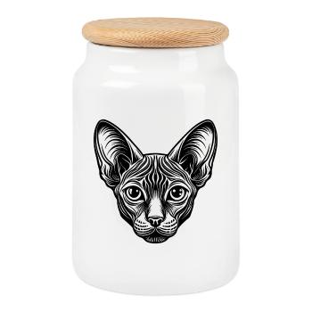 Sphynx cat - Cookie Jar with Wooden Lid - white - Front