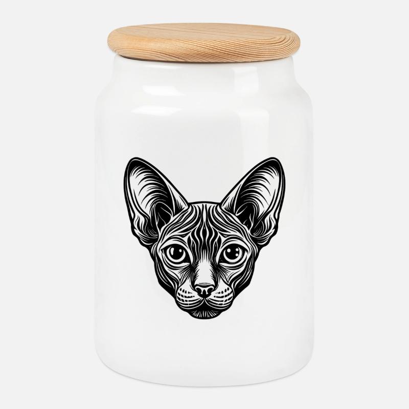 Sphynx-Katze - Keksdose mit Holzdeckel - Weiß