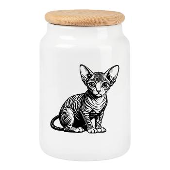 Sphynx cat - Cookie Jar with Wooden Lid - white - Front