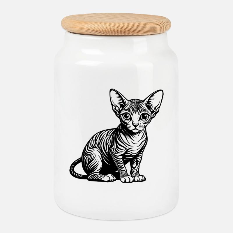 Sphynx-Katze - Keksdose mit Holzdeckel - Weiß