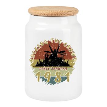 45th Birthday Rocking the crowd DRM 01/1981 - Cookie Jar with Wooden Lid - white - Front