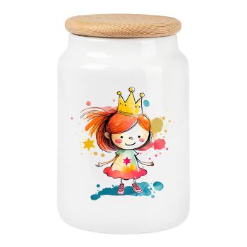 Kunterbunte Prinzessin Wasserfarben - Keksdose mit Holzdeckel - Weiß - Vorne