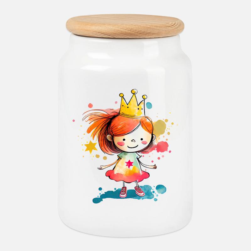 Kunterbunte Prinzessin Wasserfarben - Keksdose mit Holzdeckel - Weiß