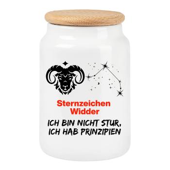 Sternzeichen Widder hat Prinzipien, Geburtstag - Keksdose mit Holzdeckel - Weiß - Vorne