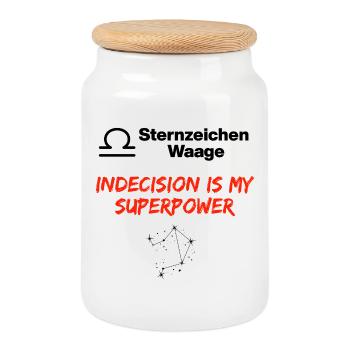 Signe du zodiaque Balance – L’indécision est mon super-pouvoir - Boîte à biscuits avec couvercle en bois - blanc - Devant