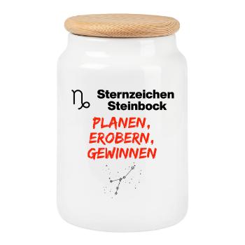 Sternzeichen Steinbock – Planen, Erobern, Gewinnen - Keksdose mit Holzdeckel - Weiß - Vorne