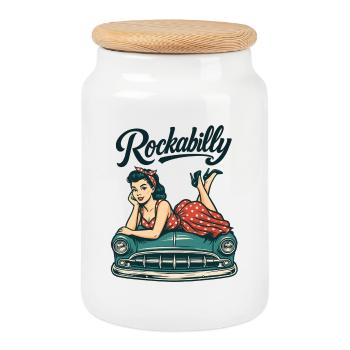 Rockabilly Vintage Car Pin Up Retro Gift - Cookie Jar with Wooden Lid - white - Front