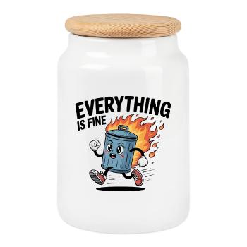 Tout va bien - Drôle de t-shirt sur l’anxiété - Boîte à biscuits avec couvercle en bois - blanc - Devant