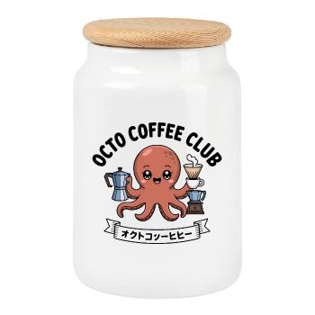 Octo Coffee Club - Funny Octopus T-Shirt - Cookie Jar with Wooden Lid - white - Front