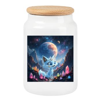 Celestial Crucible Blue Fox - Cookie Jar with Wooden Lid - white - Front
