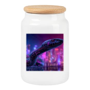 Cyberpunk Schlange Neon Night City Design - Keksdose mit Holzdeckel - Weiß - Vorne