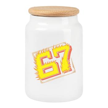 Flaming 67 Brainrot  Emblem - Cookie Jar with Wooden Lid - white - Front