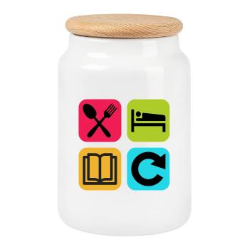 Mange, Dors, Lis, Répète le Livre de Citations Drôles - Boîte à biscuits avec couvercle en bois - blanc - Devant