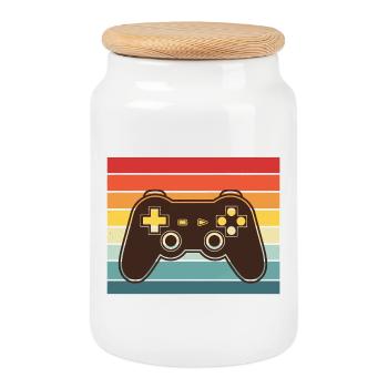 Retro Rainbow ControllerVintage Videospiel-Controller - Keksdose mit Holzdeckel - Weiß - Vorne