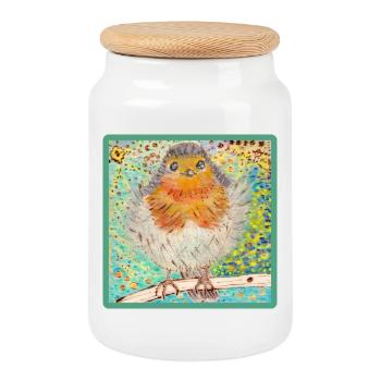 Rotkehlchen /Robin - Keksdose mit Holzdeckel - Weiß - Vorne