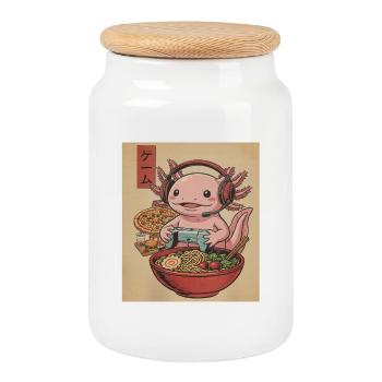 Kawaii Japan Gamer Axolotl Eat Ramen Anime Pizza - Cookie Jar with Wooden Lid - white - Front
