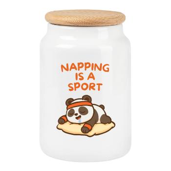 La sieste est un sport – Cartoon Sleepy Panda - Boîte à biscuits avec couvercle en bois - blanc - Devant