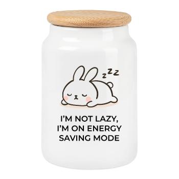 Energy saving mode - Cute sleeping bunny cartoon - Cookie Jar with Wooden Lid - white - Front