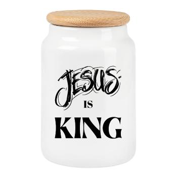 Jesus is King - Cookie Jar with Wooden Lid - white - Front