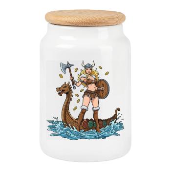 Pin-up des Norway Viking - Boîte à biscuits avec couvercle en bois - blanc - Devant
