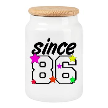 Since 86 , 1986 , 40.Birthday - Cookie Jar with Wooden Lid - white - Front