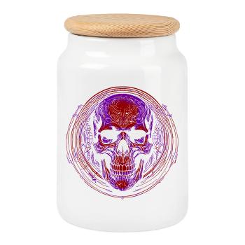 Purple Skull Mandala - Cookie Jar with Wooden Lid - white - Front