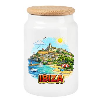 Illustration du Paradis côtier d’Ibiza - Boîte à biscuits avec couvercle en bois - blanc - Devant