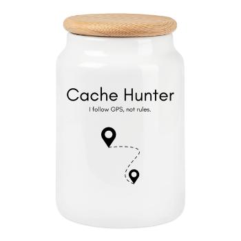 Cache Hunter Shirt – GPS Adventure Outdoor - Cookie Jar with Wooden Lid - white - Front