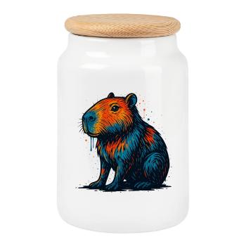 Art pop coloré de castor - Boîte à biscuits avec couvercle en bois - blanc - Devant