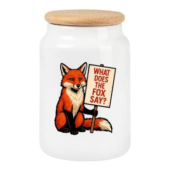 Fox with Shield – What Does the Fox Say - Cookie Jar with Wooden Lid - white - Front