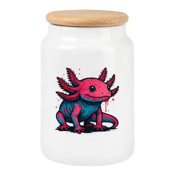 Neon Axolotl Spritzer - Keksdose mit Holzdeckel - Weiß - Vorne