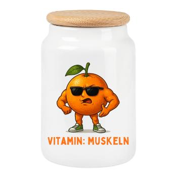 Vitamin Muskeln Orange Mascot - Keksdose mit Holzdeckel - Weiß - Vorne