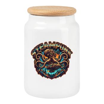 Steampunk Aesthetics & Retro-futurism steam - Cookie Jar with Wooden Lid - white - Front